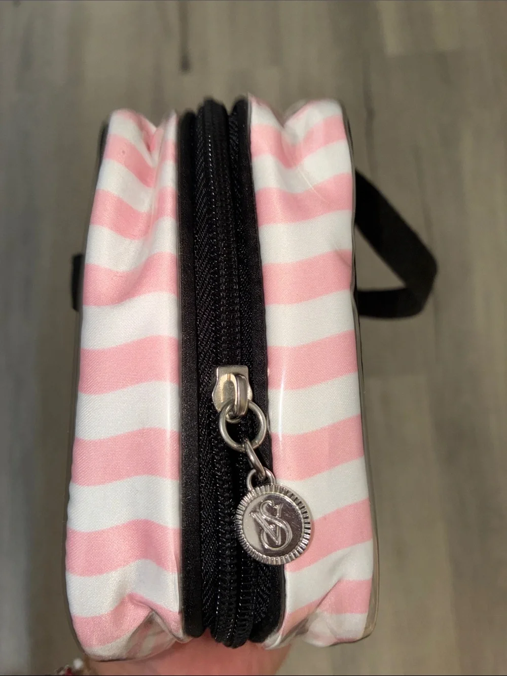 Victoria's Secret- Pink & White Striped Makeup Travel Bag
